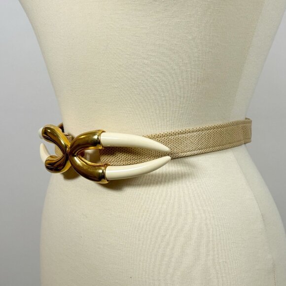 Alexis Kirk VTG Statement Belt Lucite Horn Cream Gold Adjustable Small/Medium main image 6